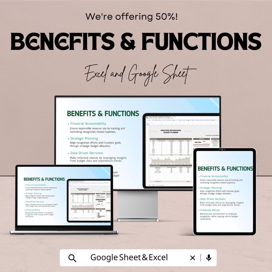 Employee Recognition Budget Planner HR Template - Google Sheets, Track Recognition Expenses, Budget Allocation, Employee Appreciation