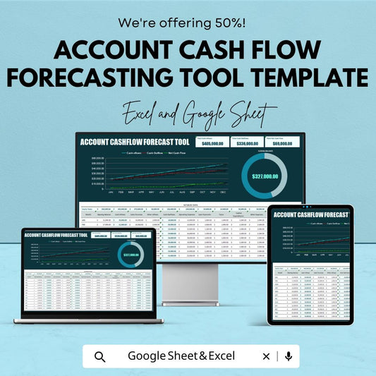 Account Cash Flow Forecasting Tool Template | Cashflow Projection Spreadsheet | Financial Forecast Planner | Budget Analysis Template