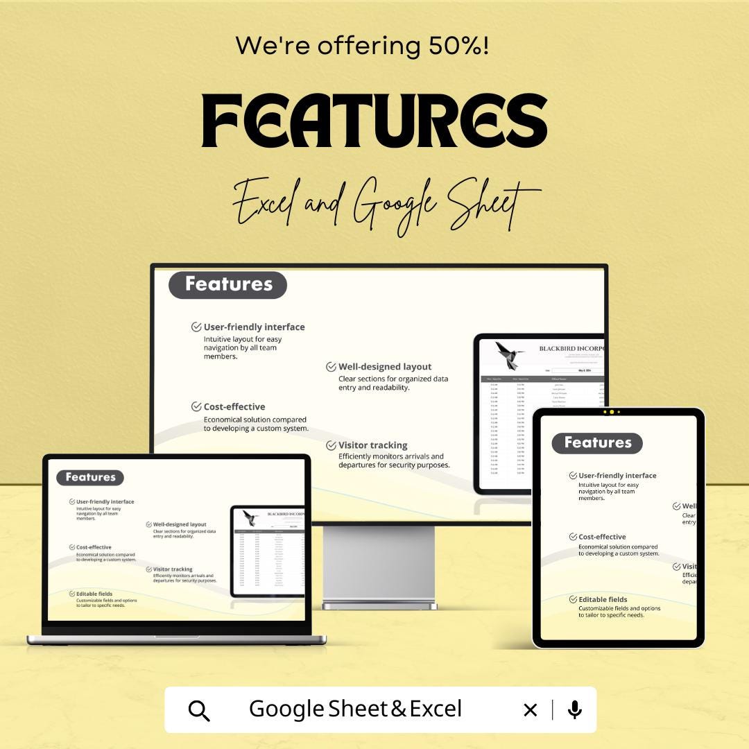 Office Hours Sign-In Sheet Template - Excel and Google Sheet | Employee Attendance Tracker & Office Hours Log