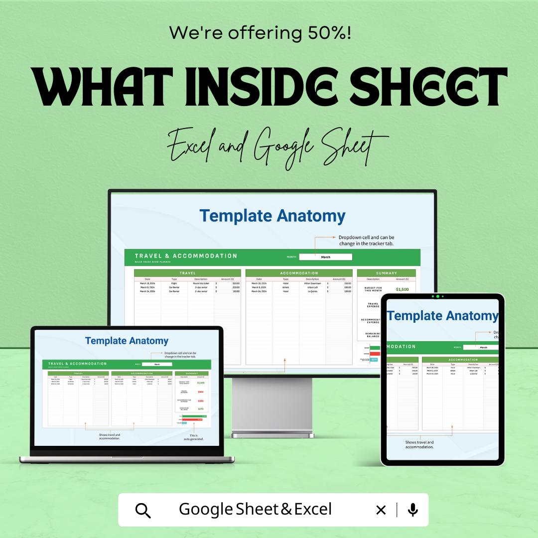 Sales Trade Show Travel and Accommodation Planner Template | Business Trip Budget Tracker | Travel Expense Organizer