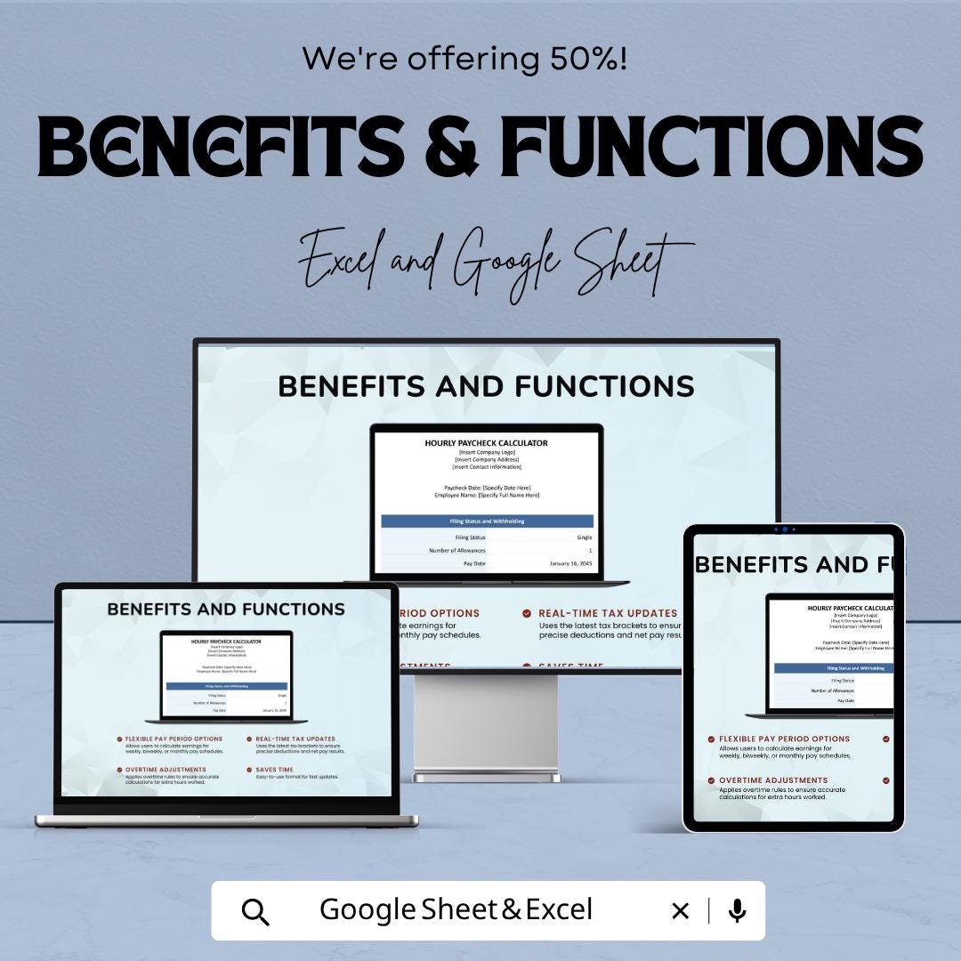 Hourly Paycheck Calculator Template | Payroll Spreadsheet | Salary & Tax Calculator | Payslip Generator | Income Tracker Tool