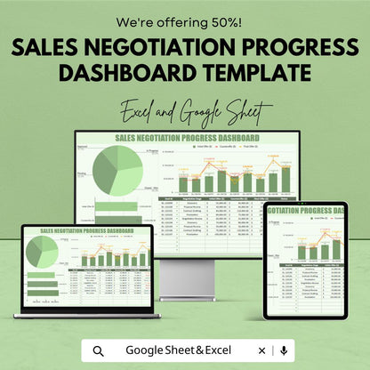 Sales Negotiation Progress Dashboard Template | Excel & Google Sheets Sales Tracker | Deal Pipeline and Performance Dashboard