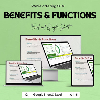 Finance Budget Consolidation Sheet for Google Sheets and Excel - Effortless Financial Tracking & Reporting Template