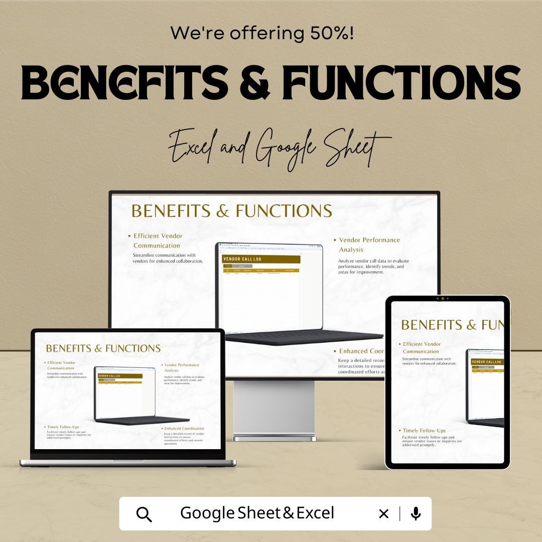Vendor Call Log Template | Vendor Communication Tracker |  Call Log | Vendor Management Spreadsheet | Business Call Tracking Sheet
