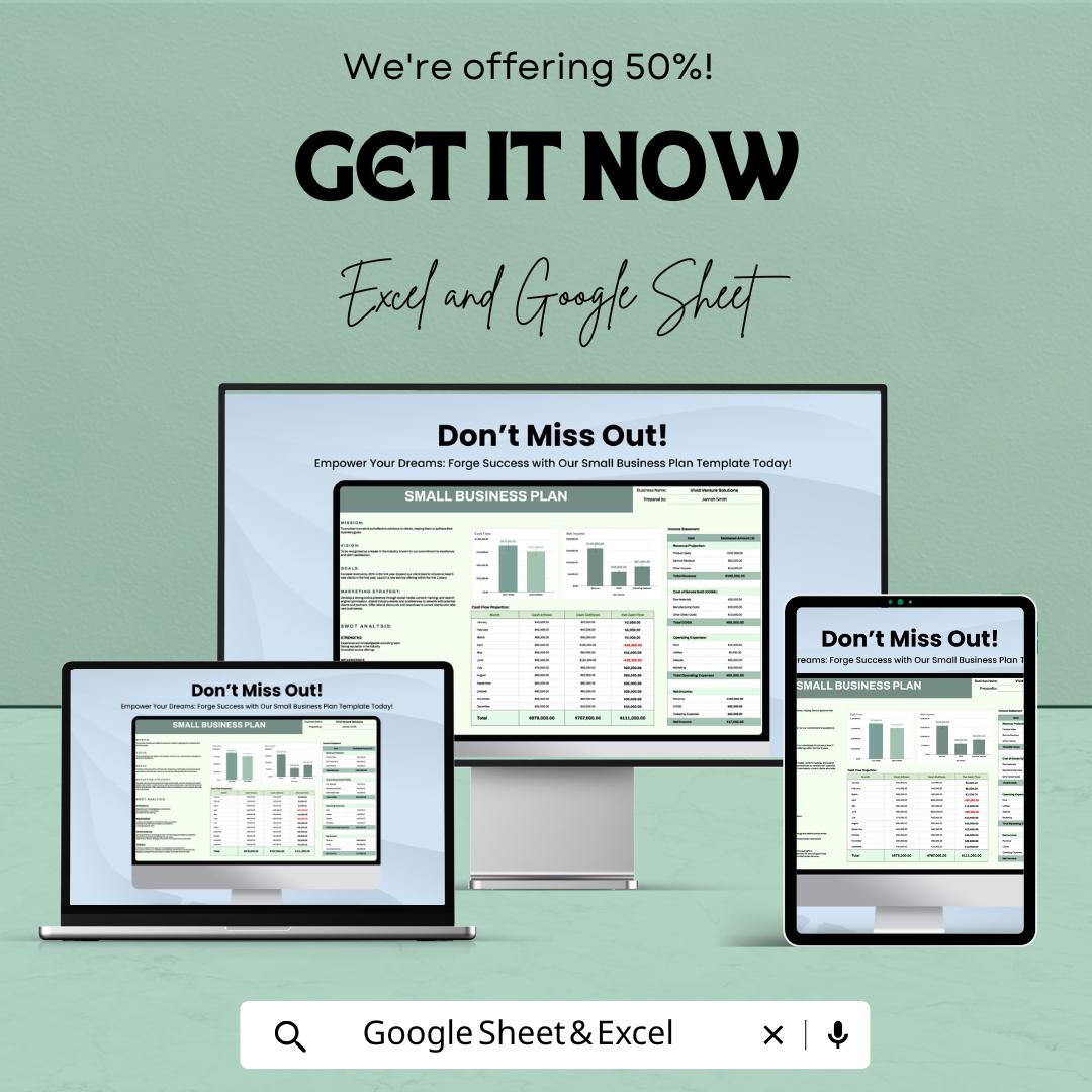 Small Business Plan Sheet – Excel and Google Sheets Template for Strategic Planning & Financial Projections