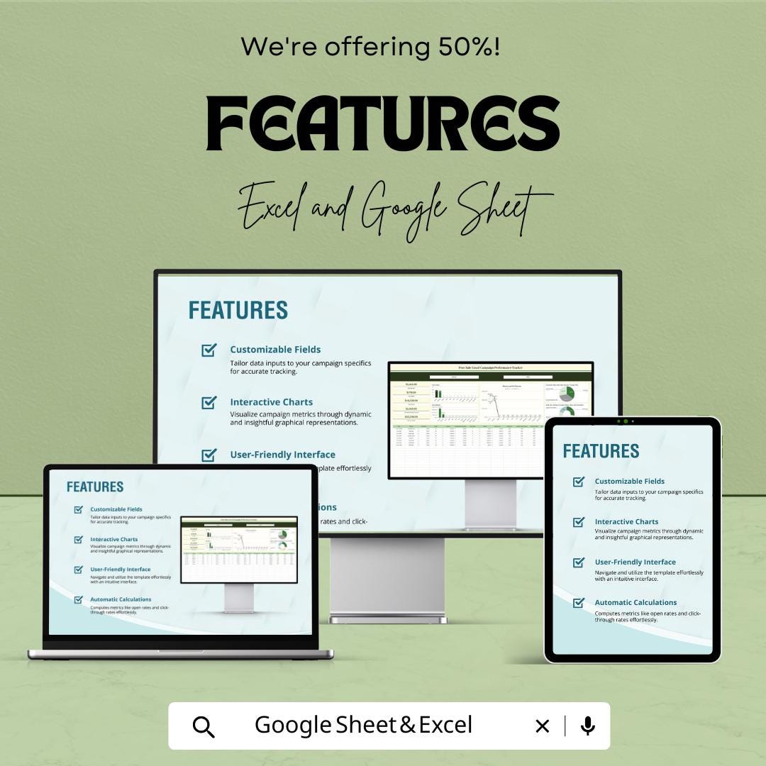 Post-Sale Email Campaign Performance Tracker Template | Revenue and Conversion Tracker | Email Performance Report | Campaign KPI Dashboard