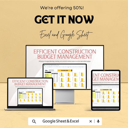 Construction Project Budget Sheet Template | Construction Budget Tracker | Budget Dashboard | Contractor Cost Estimator