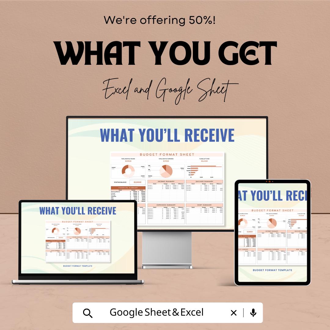 Budget Format Sheet | Monthly Budget Tracker | Google Sheet & Excel Template | Expense Tracker Spreadsheet | Financial Planning Tool