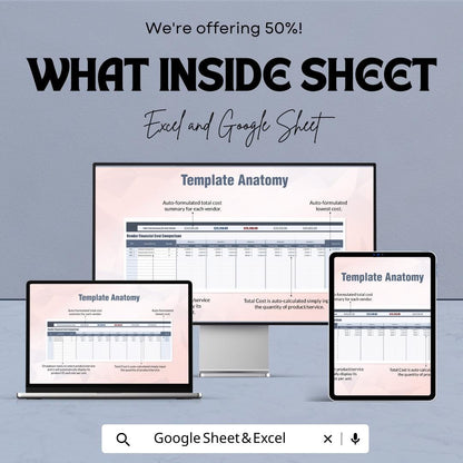 Vendor Financial Cost Comparison Template | Vendor Pricing Analysis | Cost Comparison Sheet | Excel & Google Sheets | Supplier Cost Tracker