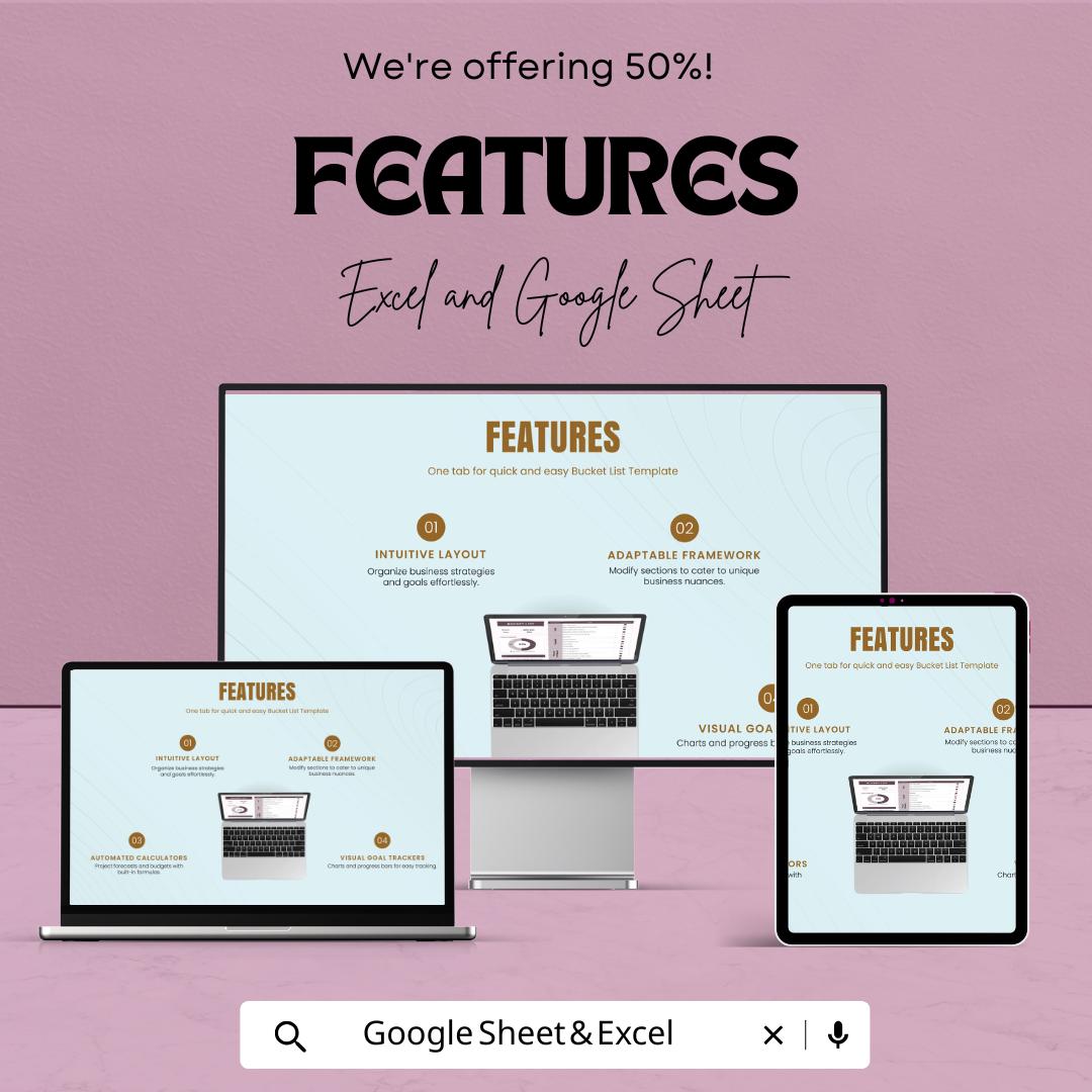 Bucket List Sheet Template | Digital Download | Google Sheets & Excel | Goal Tracker | Travel Planner | Editable Checklist