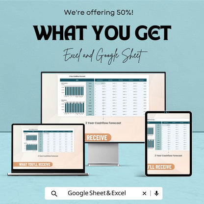 3 Year Cashflow Forecast Template | Cash Flow Projection Excel & Google Sheets | Financial Forecasting Template | Business Budget Planner