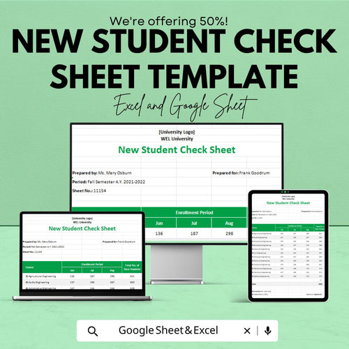 New Student Check Sheet Template | Enrollment Tracker | Student Admission Log | Editable School Data Management Sheet