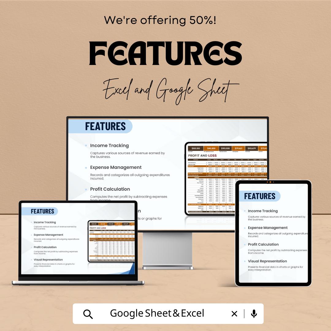 Profit and Loss Template | P&L Statement Spreadsheet | Income Expense Tracker | Excel and Google Sheets