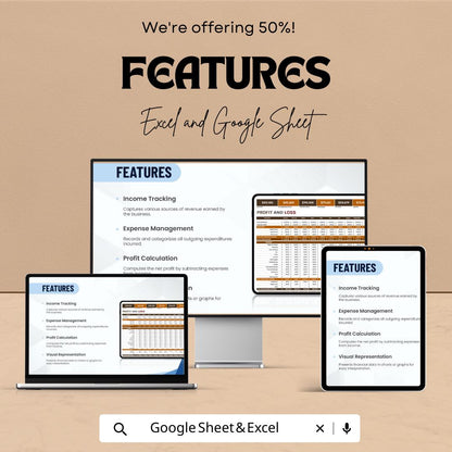 Profit and Loss Template | P&L Statement Spreadsheet | Income Expense Tracker | Excel and Google Sheets