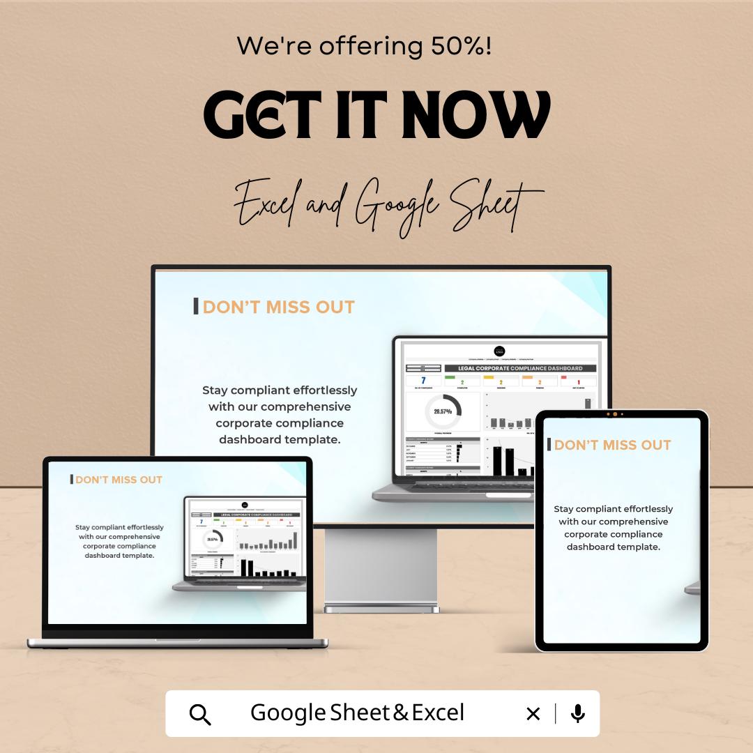 Legal Corporate Compliance Dashboard Template, Law Firm Compliance Tracker, Legal Dashboard Excel, Compliance Log