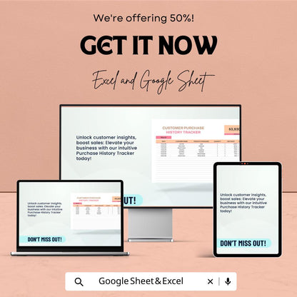 Customer Purchase History Tracker Template | Sales Log | Purchase Tracker | Client Order Spreadsheet | Business Record Template