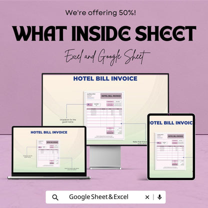 Hotel Bill Invoice Template | Hotel Receipt Template | Editable Invoice for Guests | Hotel Accounting & Billing Form
