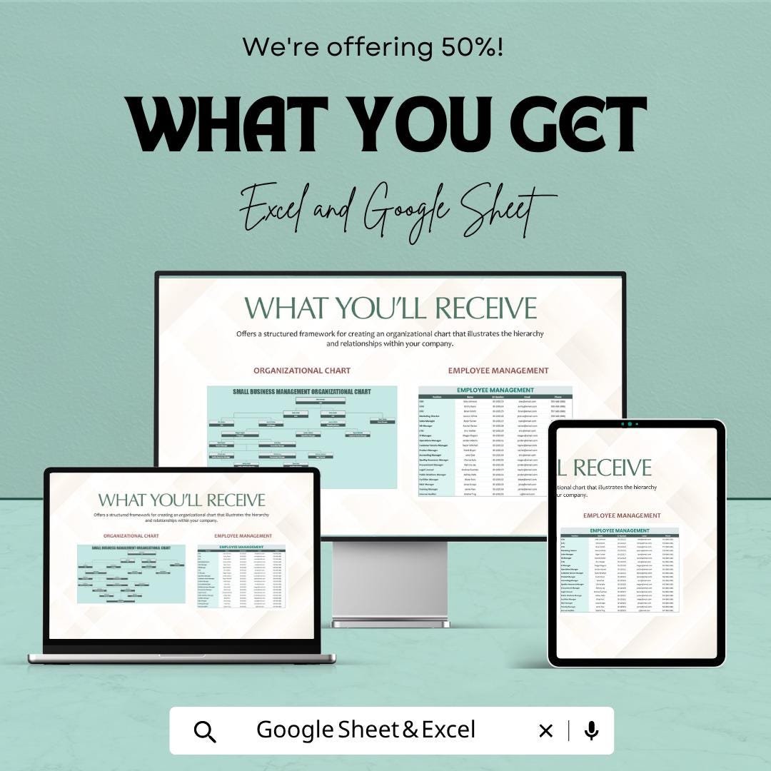 Small Business Organizational Chart Template | Org Chart Spreadsheet | Team Structure Planner |  Employee Management Template
