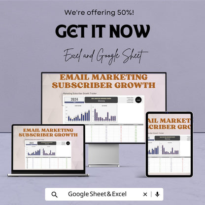 Email Marketing Subscriber Growth Tracker Template | Email List Growth Dashboard | Subscriber Analytics Spreadsheet | Email KPI Tracker