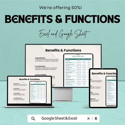 Startup Project Sheet Template | Project Tracking Spreadsheet | Task Management Sheet | Project Management Template | Excel & Google Sheets