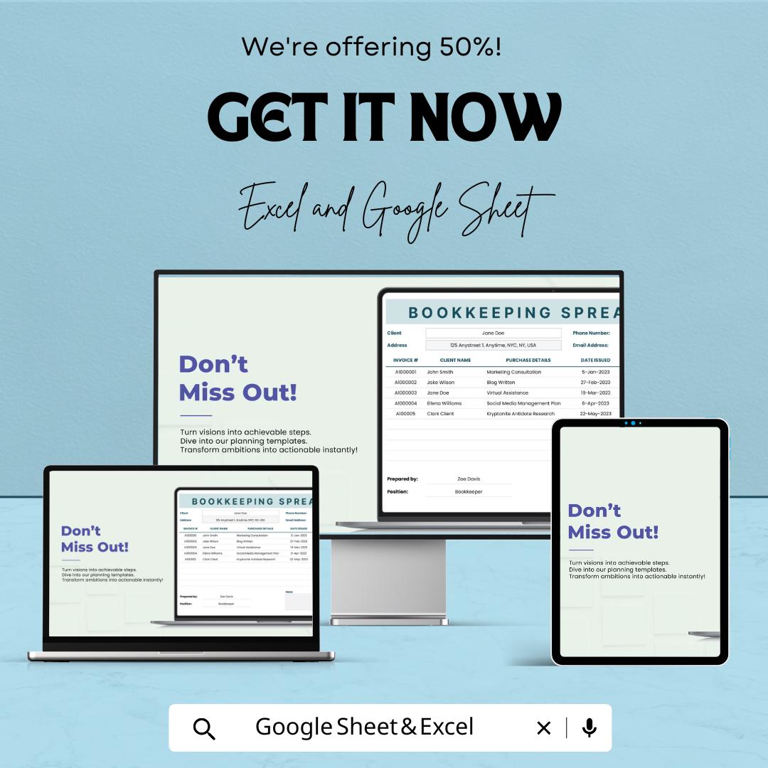 Bookkeeping Spreadsheet Template | Small Business Bookkeeping | Client Tracker | Invoice Tracker | Finance Spreadsheet | Accounting Template