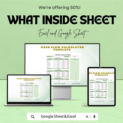 Cash Flow Calculator | Budget Planner Spreadsheet | Income & Expense Tracker | Monthly Financial Planner Template