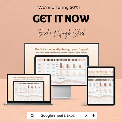 Revenue & Expenditure Budget Sheet | Monthly Income and Expense Tracker | Excel and Google Sheets Template | Business Budget Planner