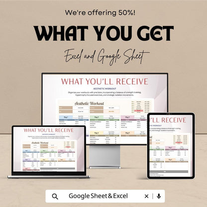 Aesthetic Workout Template | Gym Workout Planner Spreadsheet | Fitness Workout Tracker | Bodybuilding Training Plan |  Workout Log