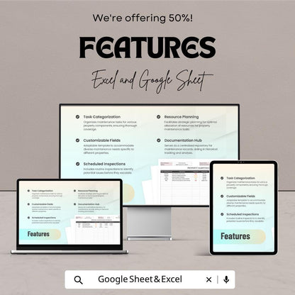 Property Maintenance Schedule Template | Google Sheets Excel Maintenance Tracker | Property Management Planner | Inspection Log