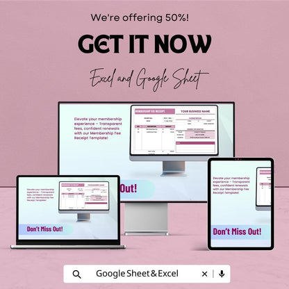 Membership Fee Receipt Template | Google Sheet & Excel | Digital Membership Fee Receipt Tracker | Instant Download