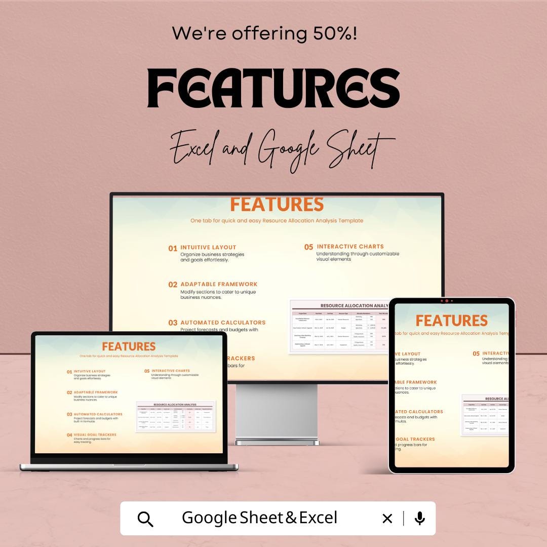 Resource Allocation Analysis Template | Project Resource Planner | Budget and Workforce Tracker | Excel & Google Sheets