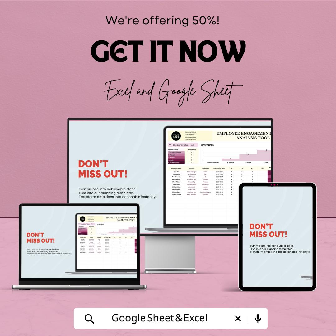 Employee Engagement Survey Analysis Tool | HR Survey Analysis Template | Excel & Google Sheets | Employee Feedback Dashboard