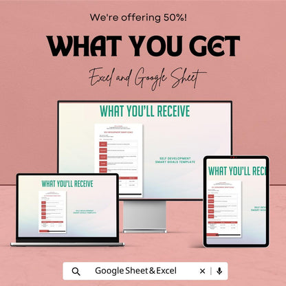 SMART Goals Template Excel & Google Sheets | Self Development Planner | Goal Setting Worksheet | Productivity Tracker | Personal Growth