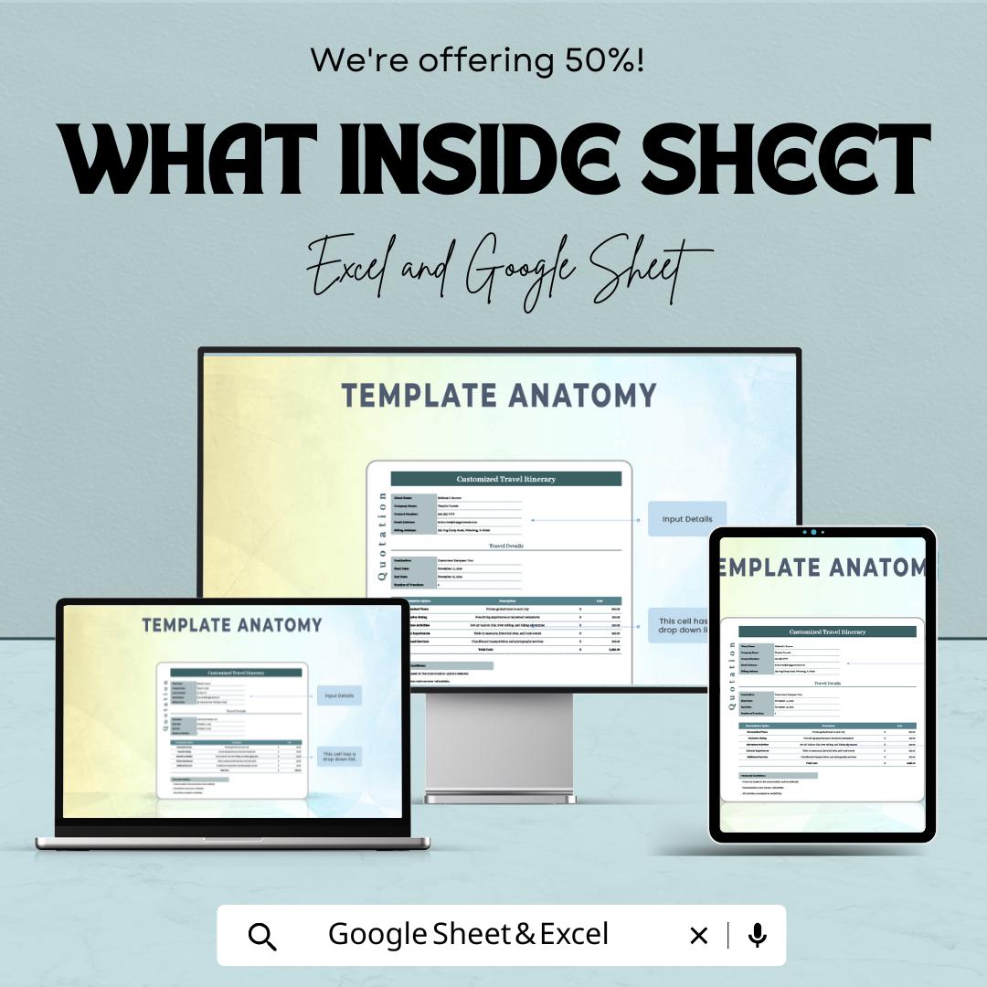 Customized Travel Itinerary Quotation Sheet - Excel & Google Sheet for Tailored Travel Plans, Itinerary Breakdown, and Flexible Options