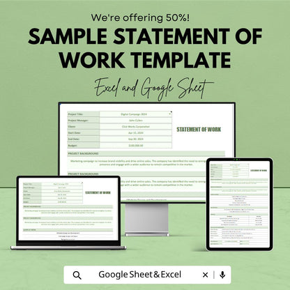 Statement of Work Template | SOW Template Spreadsheet | Project Scope Template | Project Planning Sheet