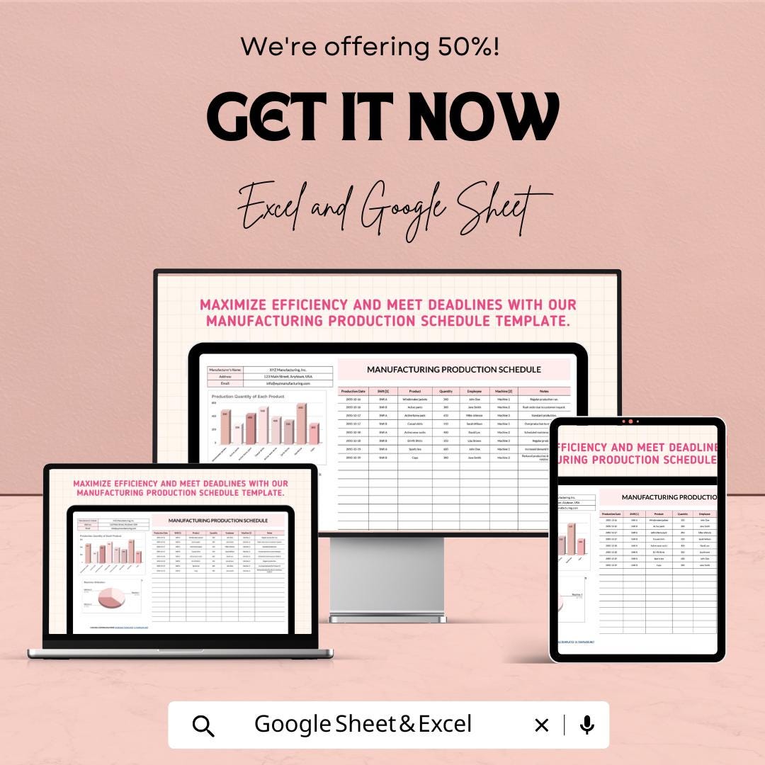 Manufacturing Production Schedule Sheet - Excel & Google Sheet Template for Efficient Production Planning