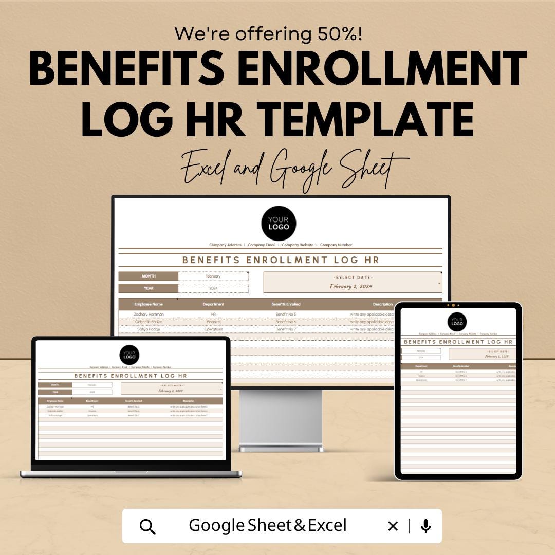 Benefits Enrollment Log HR Template |  Employee Benefits Tracker | HR Benefits Management Spreadsheet | Benefits Tracking Log