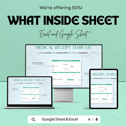 Medical Receipt Template - Editable Excel & Google Sheets - Patient Billing, Invoice Tracker, Medical Report Form