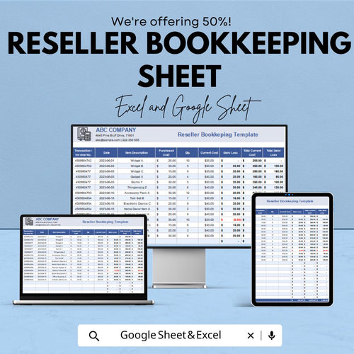 Reseller Bookkeeping Template - Google Sheet , Sales, and Profit Tracking | Accounting Dashboard for Resellers | Inventory Management