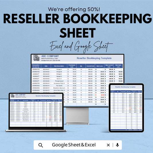 Reseller Bookkeeping Template - Google Sheet , Sales, and Profit Tracking | Accounting Dashboard for Resellers | Inventory Management