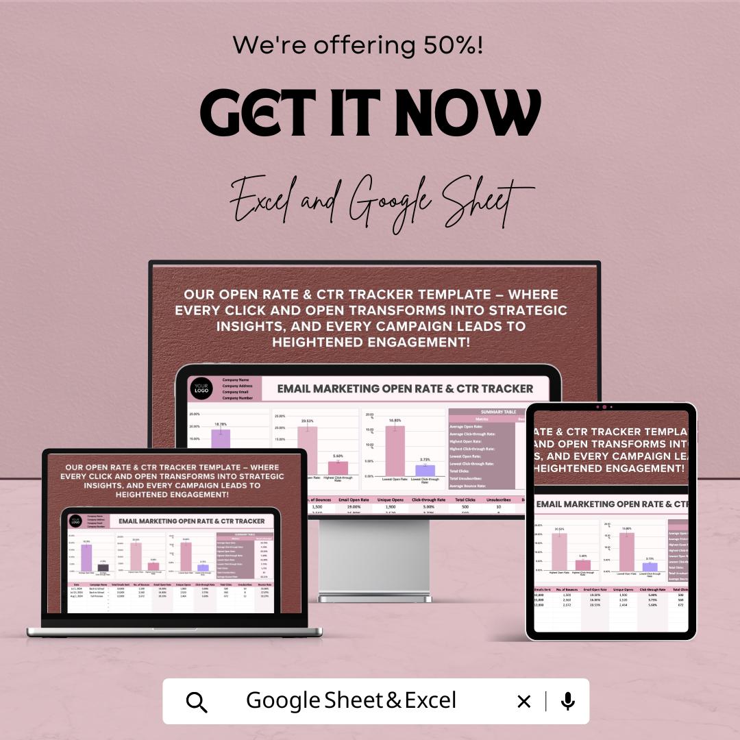 Email Marketing Open Rate and CTR Tracker Template | Email KPIs Dashboard | Click Through Rate Tracking Sheet