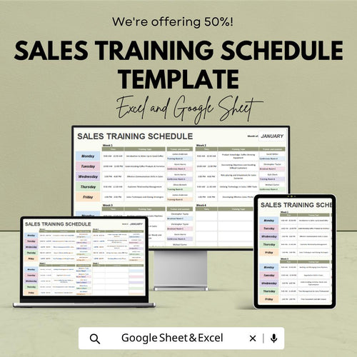 Sales Training Schedule Template | Employee Training Planner | Sales Training Tracker | Staff Training Schedule | Training Plan Template