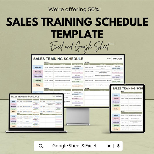 Sales Training Schedule Template | Employee Training Planner | Sales Training Tracker | Staff Training Schedule | Training Plan Template