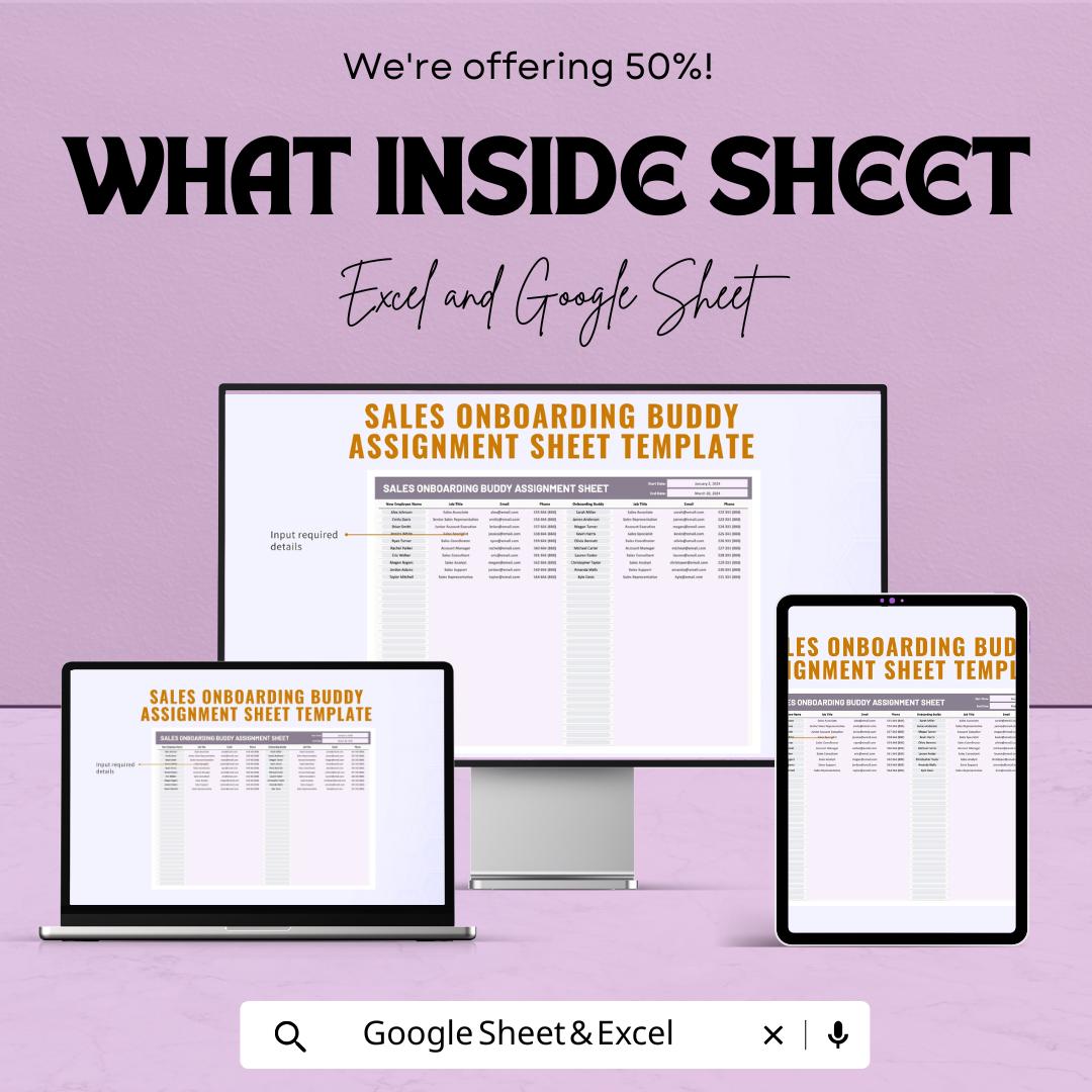 Sales Onboarding Buddy Assignment Sheet Template | New Hire Mentor Tracker | Excel & Google Sheets HR Tool