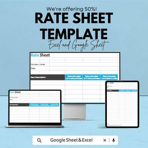 Rate Sheet Template | Pricing Sheet Excel & Google Sheets | Editable Price List Template | Service Rate Card | Wholesale Pricing Chart