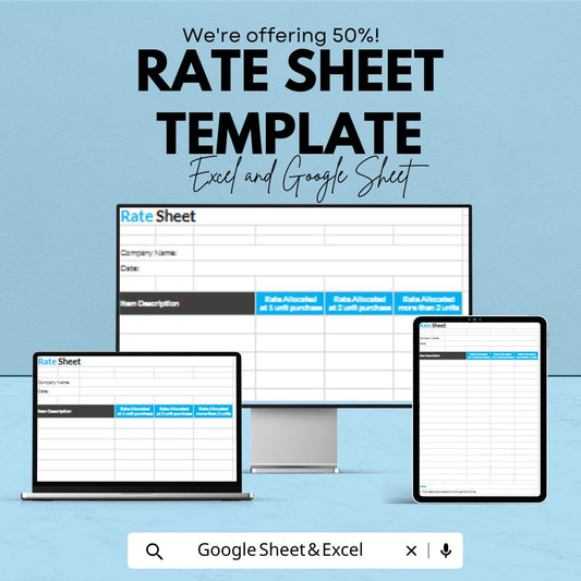 Rate Sheet Template | Pricing Sheet Excel & Google Sheets | Editable Price List Template | Service Rate Card | Wholesale Pricing Chart