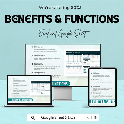 Business Operation Template - Excel & Google Sheets - Streamline Operations, Track Expenses, and Improve Efficiency - 50% Off