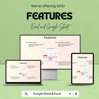 Evaluation Form Sheet - Customizable Excel & Google Sheet Template for Performance Assessment