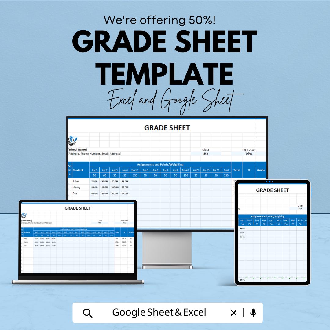 Grade Sheet Template | Teacher Grade Tracker | Student Performance Record | Editable Digital Download