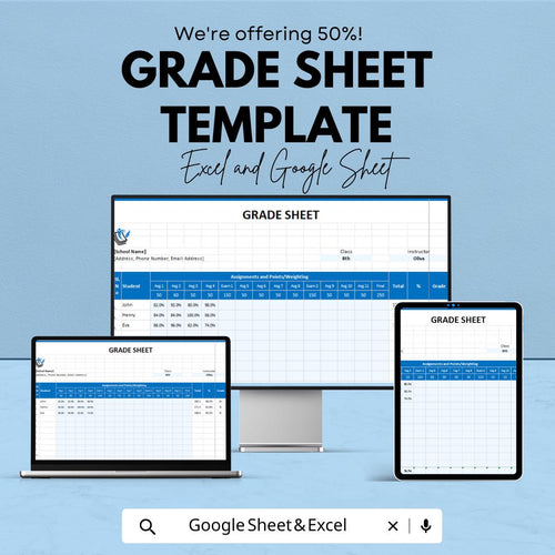 Grade Sheet Template | Teacher Grade Tracker | Student Performance Record | Editable Digital Download